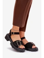 Eko Zamszowe Sandały Damskie Z Klamrą Czarne Gofielle