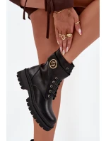 Botki Workery Damskie Ze Złotym Detalem Ocieplane Czarne Fiorena