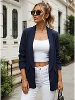 Dámske klasické sako s volánovými rukávmi tmavomodré FashionStreet PY0139 Dámske klasické sako s volánovými rukávmi tmavomodré FashionStreet PY0139
