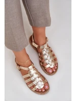 Skórzane Sandały Na Płaskim Obcasie Zazoo 3686 Złote