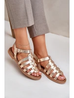 Skórzane Sandały Na Płaskim Obcasie Zazoo 3686 Złote