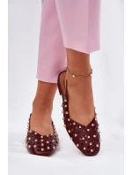 Zdobione Baleriny Na Płaskim Obcasie Bordowe Nilarisela