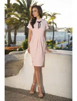 Dámske spoločenské šaty s golierom, stužkou a krátkym rukávom dlhé - Ružová / M - Lemoniade Dámske spoločenské šaty s golierom, stužkou a krátkym rukávom dlhé - Ružová / M - Lemoniade