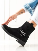 Jedinečné dámske členkové topánky čierne s plochým podpätkom Jedinečné dámske členkové topánky čierne s plochým podpätkom