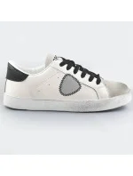 Bielo-čierne dámske tenisky trampky z rôznych spojených materiálov (1088)