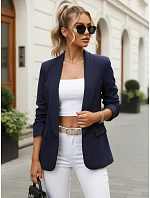 Dámske klasické sako s volánovými rukávmi tmavomodré FashionStreet PY0139 Dámske klasické sako s volánovými rukávmi tmavomodré FashionStreet PY0139