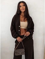 Dámska súprava z kordového úpletu s čokoládovým kardigánom FashionStreet AY1232