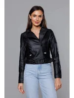 Čierna bunda ramoneska z ekokože so stojačikom (AX-805)