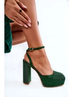 Damskie Sandały Brokatowe Na Słupku Zielone Rosel