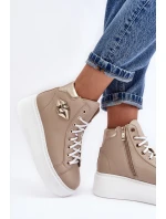 Trampki Damskie Wysokie Na Suwak Lemar Beżowe Katerin