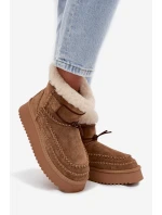Zamszowe Śniegowce Damskie Z Ozdobnymi Przeszyciami  Big Star SS274373 Camel