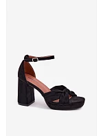 Dámské sandály na podpatku s imitací semiše černé Rosetta