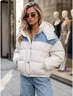 Dámska prešívaná péřová bunda s kapucňou v farbe ecru FashionStreet TY6086 Dámska prešívaná péřová bunda s kapucňou v farbe ecru FashionStreet TY6086