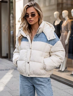 Dámska prešívaná péřová bunda s kapucňou v farbe ecru FashionStreet TY6086
