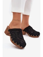 Szydełkowe Klapki Damskie Na Obcasie Czarne Senevia