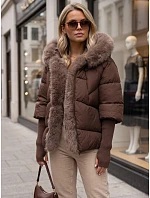 Dámska zimná prešívaná bunda s kožušinou, hnedá, FashionStreet TY5989 Dámska zimná prešívaná bunda s kožušinou, hnedá, FashionStreet TY5989