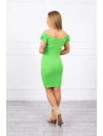 Rebrované šaty s volánikmi svetlo zelené
