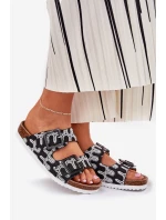 Klapki Damskie Z Klamrami I Brokatem S.Barski RB51-006 Czarne