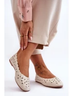 Ażurowe Błyszczące Baleriny Damskie Beżowe Visionary