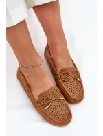 Mokasyny Damskie Z Ażurowym Wzorem I Wiązaniem Camel Mirisa