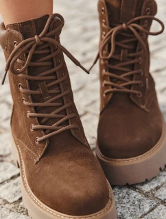 Zamszowe Botki Workery Damskie Sznurowane Big Star SS274792 Brązowe