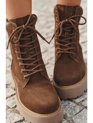 Zamszowe Botki Workery Damskie Sznurowane Big Star SS274792 Brązowe