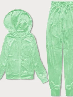 Dámska velúrová tepláková súprava s kapucňou na zips svetlozelená (8C1176-127)