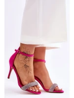 Zamszowe Sandały Na Szpilce Z Dżetami Fuksja Moments