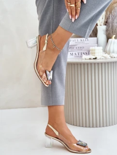 Transparentne Sandały Z Motylem Na Słupku D&A MR42-326 Złote