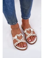 Zdobione Płaskie Klapki Damskie Białe Adivrae