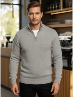Pánsky sveter so stojacím golierom svetlo sivý FashionStreet WX2350 Pánsky sveter so stojacím golierom svetlo sivý FashionStreet WX2350