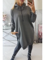 Zateplená mikina s bočnými rázporkami grafitová