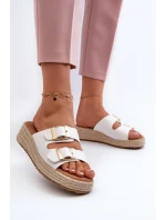 Klapki Damskie Z Plecionką Eko Skórzane Białe Zaloemi