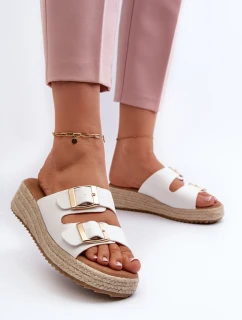 Klapki Damskie Z Plecionką Eko Skórzane Białe Zaloemi