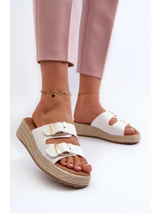 Klapki Damskie Z Plecionką Eko Skórzane Białe Zaloemi
