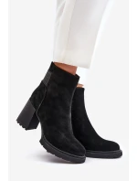 Zamszowe Botki Na Słupku Ocieplane D&A CR42-106 Czarne