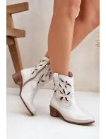 Skórzane Ażurowe Botki Na Obcasie Zazoo 3621 Złoty Przecierany