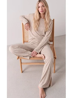 Pyžamo Luna 1312 s dlhými rukávmi, veľkosti S–2XL, béžové