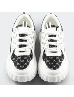 Bielo-čierne dámske športové topánky s ozdobným vzorom (LA811)