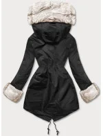 Parka s kožušinovou podšívkou čierno-ružová (5M763-392)