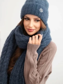 Dámsky set čiapky a šálu s rebrovaným vzorom s dekoráciou džínsov