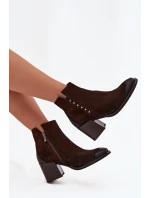 Botki Damskie Z Naturalnego Zamszu Na Słupku Zazoo 1136 Czekoladowe