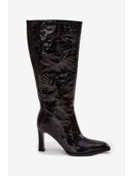 Skórzane Lakierowane Kozaki Damskie Na Obcasie Ocieplane D&A CR52-716 Czarne Skórzane Lakierowane Kozaki Damskie Na Obcasie Ocieplane D&A CR52-716 Czarne