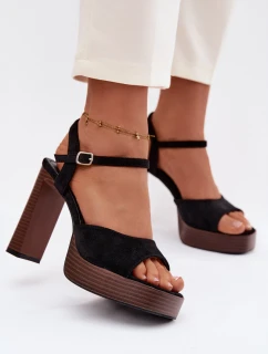 Dámské sandály na podpatku a platformě z eko semiše Černé Gralisse