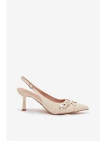 Dámské sandály na podpatku s pásky a sponou Béžové Parina