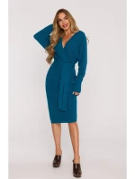 M810 Svetrové šaty s výstrihom do V - oceánsky modré