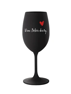 Víno. Pretože dcéry. - čierny pohár na víno 350 ml