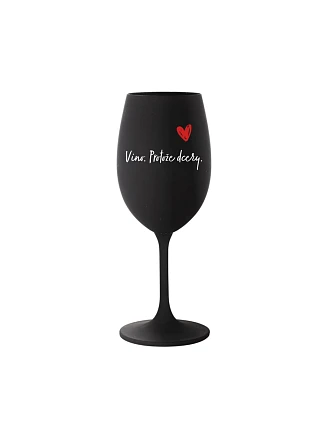Víno. Pretože dcéry. - čierny pohár na víno 350 ml