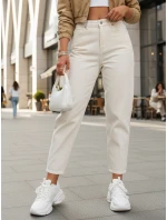 Dámske džínsy s vysokým pásom mom fit krémové FashionStreet UY2860 Dámske džínsy s vysokým pásom mom fit krémové FashionStreet UY2860