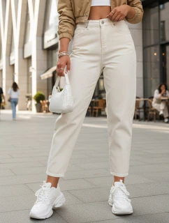 Dámske džínsy s vysokým pásom mom fit krémové FashionStreet UY2860